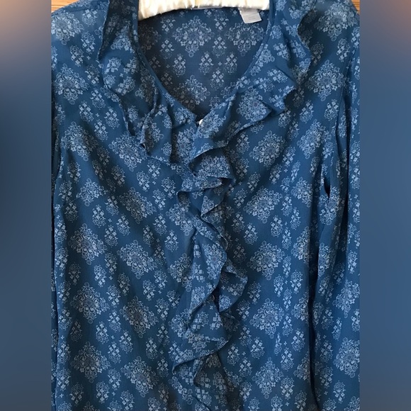 Liz Claiborne Lizwear Jeans Ruffle Front Blouse Peasant Sleeves Size M - Picture 2 of 8